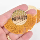 2 Fan Tassel Charms GOLDENROD Fringe with Pebble Gold Circle 2.75" wide chs5459