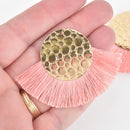 2 Fan Tassel Charms PINK Fringe with Pebble Gold Circle 2.75" wide chs5463