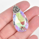 Clear AB Crystal Teardrop Charm Drop Pendant, rhinestone micro pave bead cap, 1-3/4" chs5469