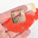 2 Fan Tassel Charms BRIGHT RED Fringe with Open Gold Square 2.5" wide chs5473