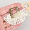 2 Fan Tassel Charms WHITE Fringe with Open Gold Square 2.5" wide chs5474
