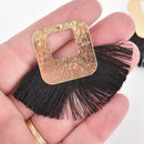 2 Fan Tassel Charms BLACK Fringe with Open Gold Square 2.5" wide chs5475