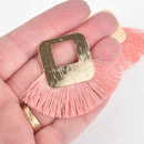 2 Fan Tassel Charms PINK Fringe with Open Gold Square 2.5" wide chs5478