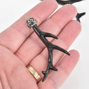 2 Antler Charms Black Resin Micro Pave Branch Pendants, 2-3/8" chs5484