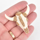 BULL SKULL Micro Pave Charm, Gold and White with Rhinestones, 2" chs5485