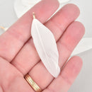 20 WHITE Real Feather Charms with gold plated bail 2" to 2.5" long chs5495