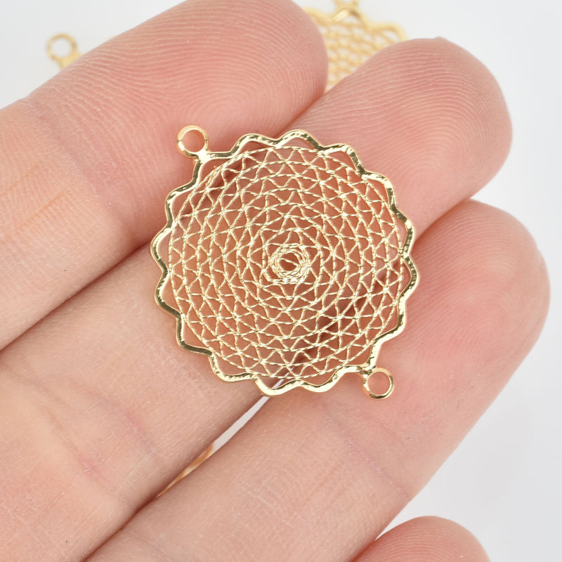 2 Gold Lace FILIGREE Circle Charms Dream Catcher chs5496