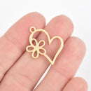 10 Matte Gold HEART FLOWER Charms, 24mm chs5500
