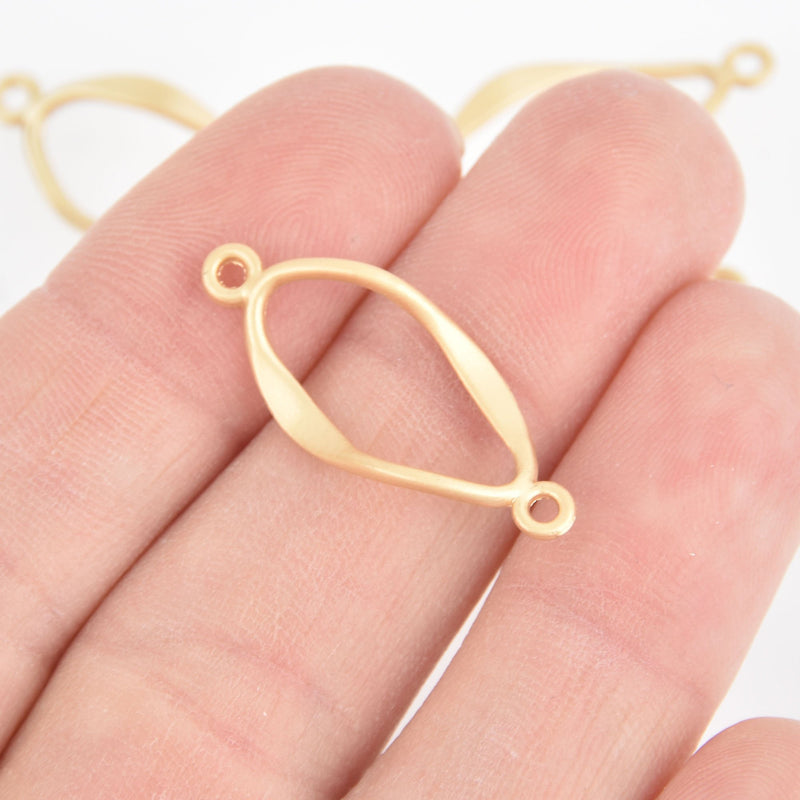 10 Matte Gold Twist Oval Charms, Connector Links, 29mm chs5502