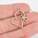 10 Gold HEART FLOWER Charms, 24mm chs5504