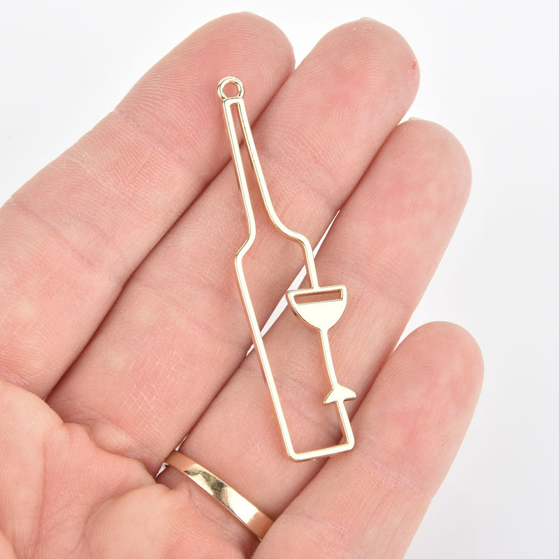 5 Gold WINE BOTTLE Charms, 2-1/4" chs5506