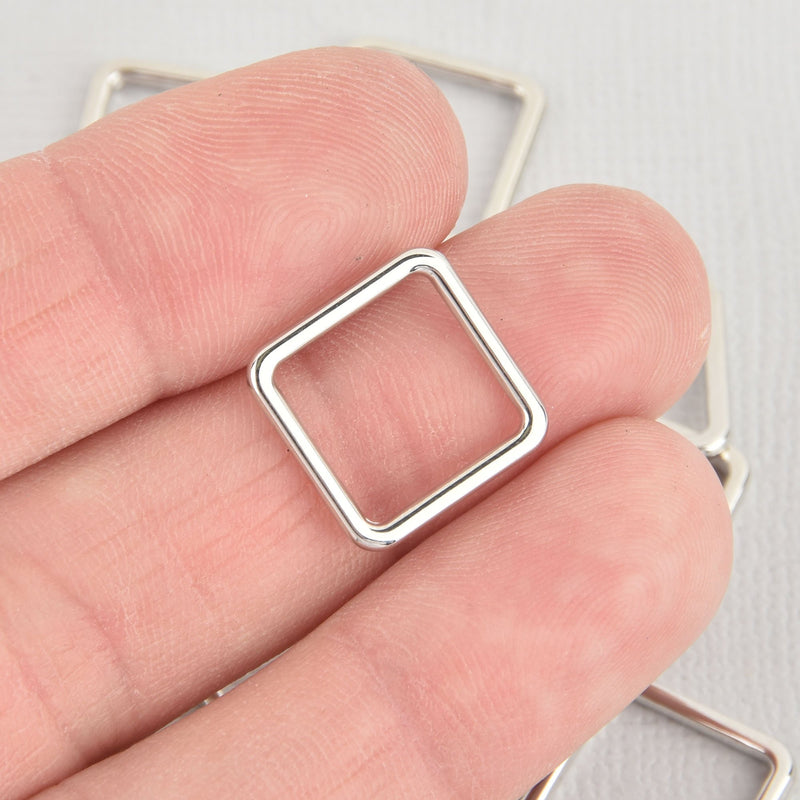 10 Silver Plated Square Connector Links, Small Charms, 15mm chs5518