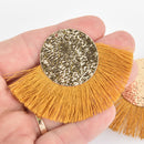 2 Fan Tassel Charms GOLDENROD YELLOW Fringe with Wave Pattern Gold Circle 2.75" wide chs5524