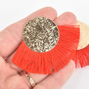 2 Fan Tassel Charms RED Fringe with Wave Pattern Gold Circle 2.75" wide chs5527