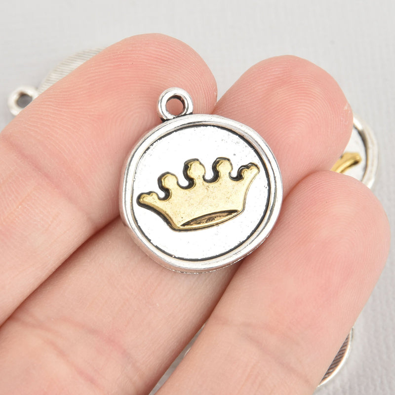 5 Coin Charms, Silver Coin with Gold Crown, wax seal 24x20mm, chs5529