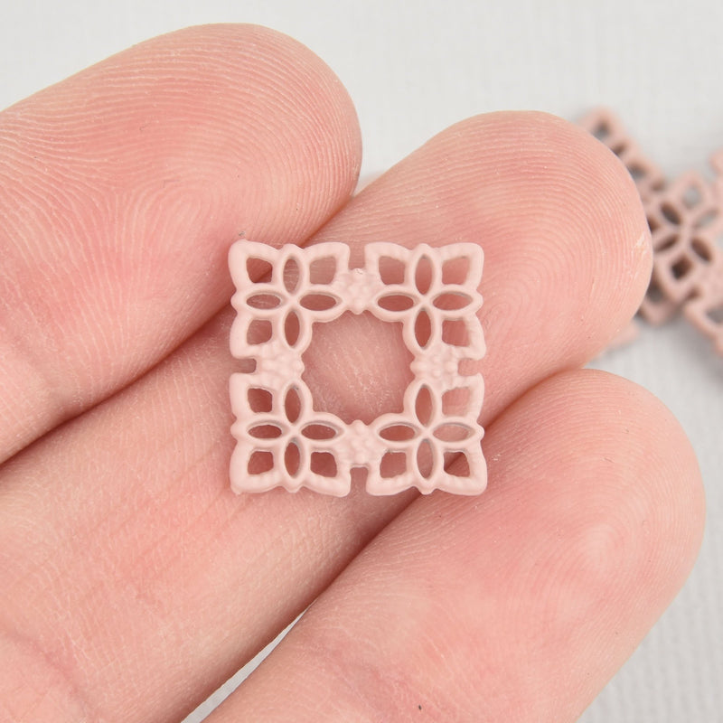 10 Square Pink Filigree Charms Enamel Connector Charms, 15mm chs5530