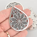 2 SILVER LARGE TEARDROP Filigree Connector Links Charms Pendants 58mm, chs5536