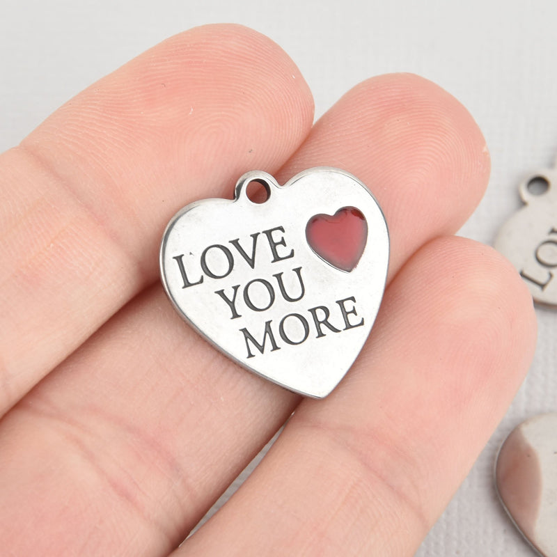 4 LOVE YOU MORE Heart Charms, Stainless Steel & Enamel, 22mm chs5537