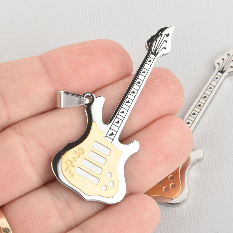 1 ELECTRIC BASS GUITAR Charm, Silver and Gold Stainless Steel chs5539