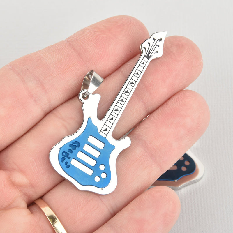 1 ELECTRIC BASS GUITAR Charm, Silver and Blue Stainless Steel chs5540
