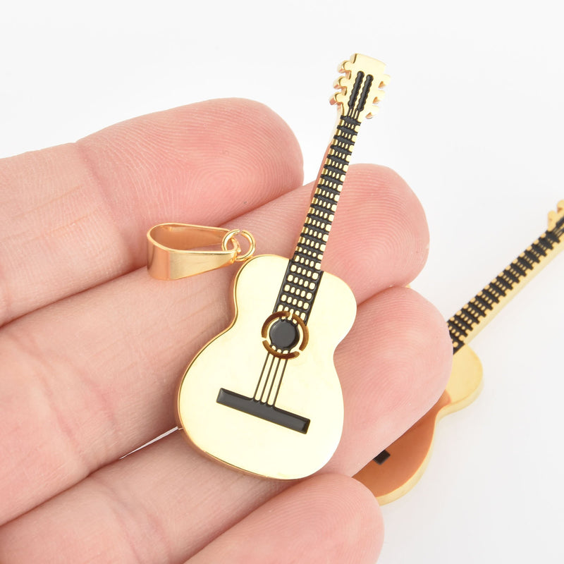 1 ACOUSTIC GUITAR Charm, Gold Stainless Steel chs5544