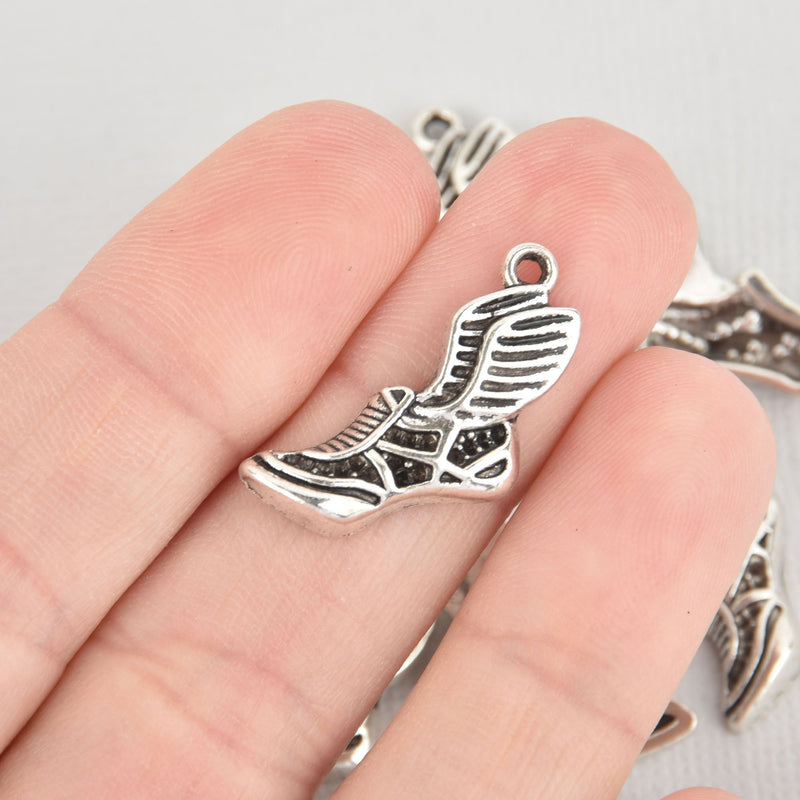 10 Silver Plated CROSS COUNTRY Charms Running Winged Shoe chs5546