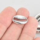 10 Silver SEASHELL Charms Cowrie Shell Coffee Bean Shells 18mm chs5550