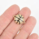 1 Gold Basketball Charm, Micro Pave Connector Link, CZ crystals chs5552