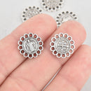 50 Religious Medal Charms, Silver Relic double sided Patron Saint charms, 15mm, chs5557b