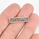 1 PURPLE IRIS Druzy Bar Charm, Gemstone gold rectangle connector link, top loops, 1" chs5559
