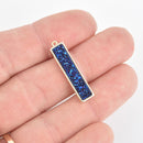 1 BLUE IRIS Druzy Bar Charm, Gemstone gold rectangle 1-1/8" chs5563