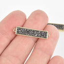 1 BLACK Druzy Bar Charm, Gemstone gold rectangle connector link, end loops, 1.25" chs5564