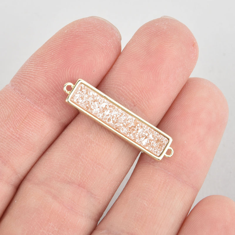 1 CHAMPAGNE Druzy Bar Charm, Gemstone gold rectangle connector link, end loops, 1.25" chs5570