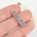 1 PURPLE IRIS Druzy Bar Charm, Gemstone gold rectangle 1-1/8" chs5573