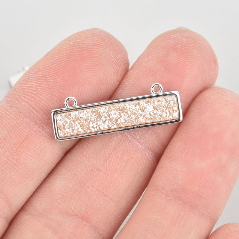 1 CHAMPAGNE Druzy Bar Charm, Gemstone silver rectangle connector link, top loops, 1" chs5580