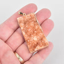 PEACH Druzy Rectangle Pendant Gemstone Gold Bezel 2" chs5585