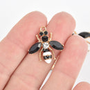 5 Gold Bee Charms with Rhinestones, Enamel, Black Crystal Wings chs5593