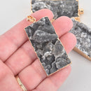 BLACK Druzy Rectangle Pendant Gemstone Gold Bezel 2" chs5595