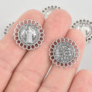 10 Religious Medal Charms, Silver Relic double sided Patron Saint charms, 20mm, chs5597