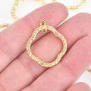 2 Gold Quatrefoil Charms Rhinestones 28mm chs5598