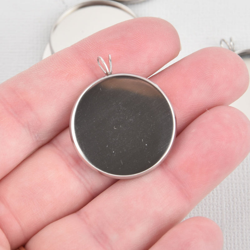 5 Stainless Steel Round Circle CABOCHON SETTING Bezel Frame Charm Pendants, Silver (fits 25mm cabs)  chs5601