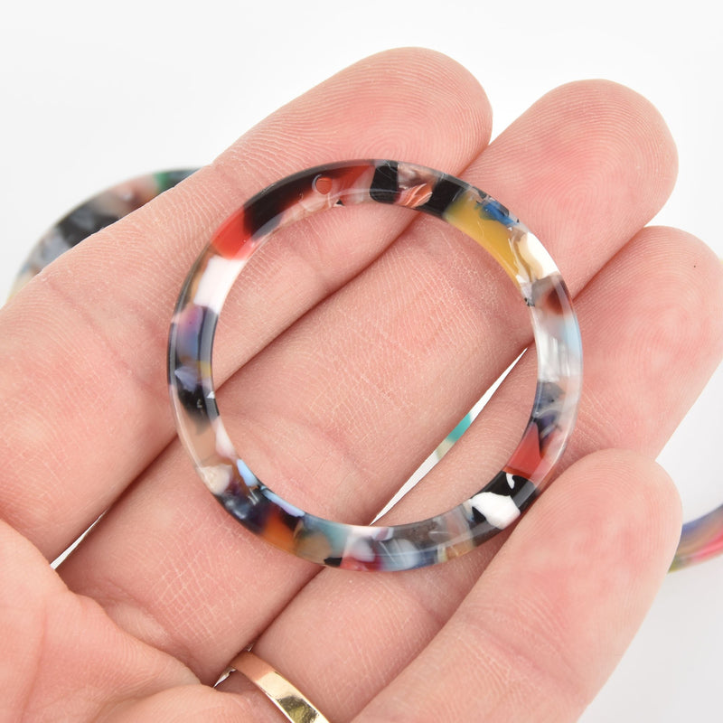 4 Acrylic Washer Ring Charms CARNIVAL Rainbow Terrazzo 1.5" chs5607