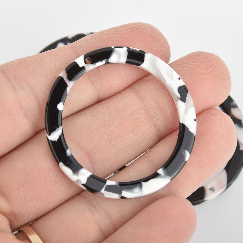 4 Acrylic Washer Ring Charms EBONY Terrazzo Black and White 1.5" chs5609