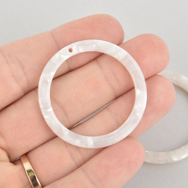 4 Acrylic Washer Ring Charms PEARL WHITE Terrazzo 1.5" chs5610