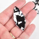 4 Acrylic Leaf Charms EBONY Terrazzo Black and White 2" chs5612