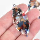 4 Acrylic Leaf Charms CARNIVAL Terrazzo Rainbow 2" chs5613