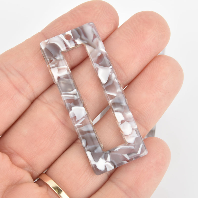 4 Acrylic Rectangle Charms GRAY MIST Terrazzo Gray and White 2" chs5619