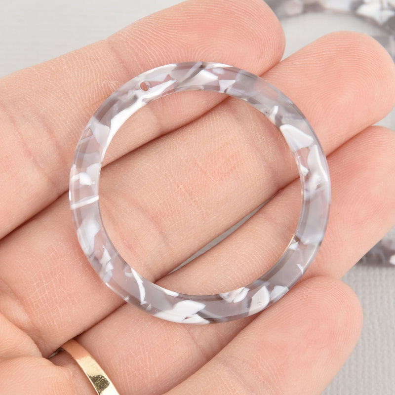 4 Acrylic Washer Ring Charms GRAY MIST Terrazzo Gray and White 1.5" chs5632
