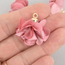 5 ROSE PINK Flower Tassel Charms Polyester Fabric, gold plated base 27mm (about 1-1/8") chs5637