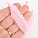 20 PINK Real Feather Charms Goose feathers with gold bail 3" long, chs5639